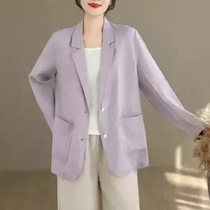 여성용 여름 캐주얼 봄 포켓 스몰 패치 편안한 정장자켓 러블리 면마 정장 코트 다올2