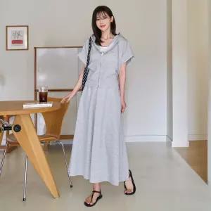 [핑크시슬리] SET/뒷셔링 캡소매 후드집업 플레어 스커트세트