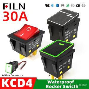 FILN 헤비 듀티 4 핀 DPST IP67 밀폐 방수 T85 자동 보트 마린 토글 로커 스위치, LED 포함, 30A, 250V, 12