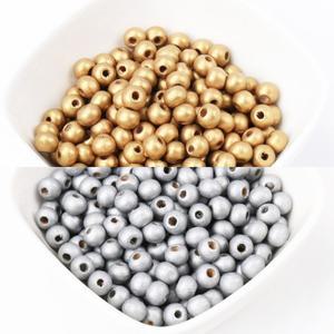 6mm 8mm 10mm 골드 실버 색상 천연 나무 라운드 볼 스페이서 비즈 쥬얼리 만들기 DIY   MT0224X