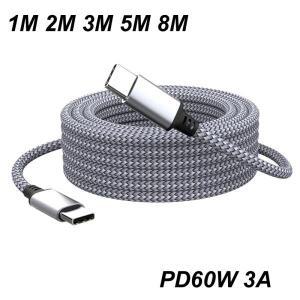 샤오미 삼성 카메라 노트북 휴대폰용  고속 충전기 데이터  USB C 타입 케이블 PD 60W 3A 1M 8M