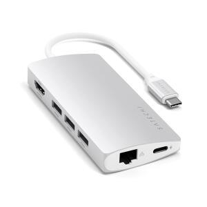 사테치 8인치 USB C 허브 멀티포트 어댑터 V2 4K HDMI 115W USB C PD 충전 USB-A 3개 이더넷 마이크로/SD 카드 리더 노트북 맥북 에어 /프로 M5 /M4 윈도우 - 실버