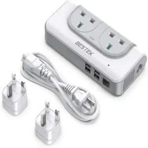 BESTEK 200W 전압 변환기 100V 240V 4포트 USB 충전기 포함 전 세계 여행용 화이트