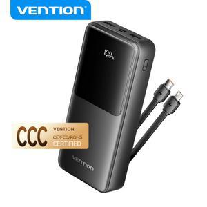 벤션 3C 인증 20000mAh 22.5w 보조배터리 내장 USB-C 라이트닝 케이블 휴대용 고속 충전기 예비 CCC 파워뱅