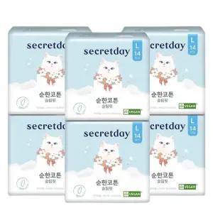 시크릿데이 순한코튼 생리대 부드러운 슬림핏 대형 14개입 6팩