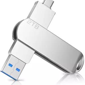2TB 대용량 USB 메모리 TypeC 외장 360도 회전 스마트폰용 합금 방수 방진 내구성 고속 실버