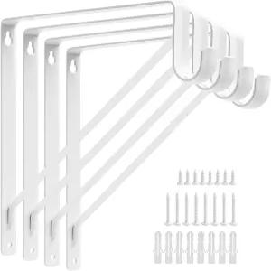 AYY 4PCS 헤비 듀티 화이트 옷장 막대 브래킷 x 인치 3/8 직경 선반 및 홈 장식용 홀더 월 마운트 기둥