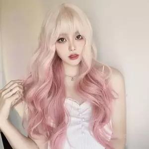 핑크 롱 웨이브 통가발 긴머리가발 파티가발 촬영가발