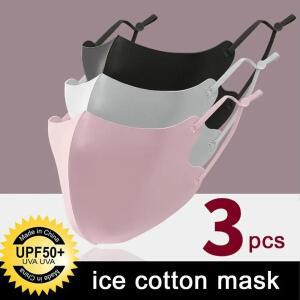 3PCS 아이스 실크 마스크 워셔블 안티 먼지 알레르기 여행 재사용 가능 조절 이어 루프 스트랩 장기간 코튼