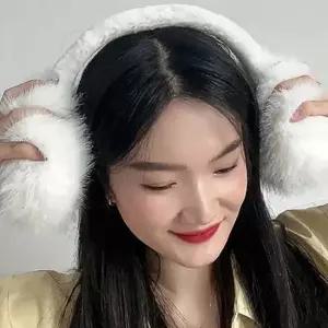 화이트 밍크 귀마개 페이크 방한 겨울 니트귀도리 왕 방한