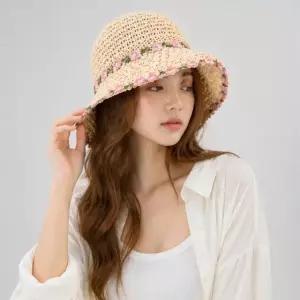 아라타 플라워 포인트 밀짚 버킷햇 여름 모자