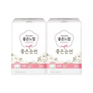 좋은느낌 좋은순면 생리대 중형 36매 x 2팩 대용량 부드러운 편안한 생리대