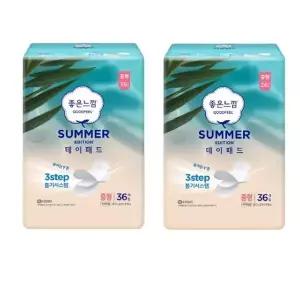 좋은느낌 린넨블렌딩 순면 생리대 썸머 에디션 데이패드 중형 36매 X 2EA 편안한 통기성 흡수력