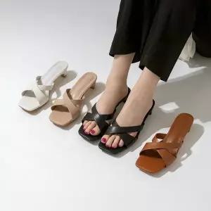 [소보제화]소아르 소가죽 X스트랩 뮬슬리퍼 4cm 6cm