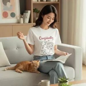 니어튼 냥이 프린팅 데일리 반팔 티셔츠 SD-260416