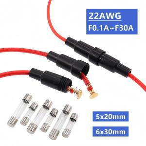 5세트 5x20mm 6x30mm 유리 퓨즈 홀더 파이프 시트22AWG 와이어 케이블 포함 250V 5X20MM 튜브 케이스