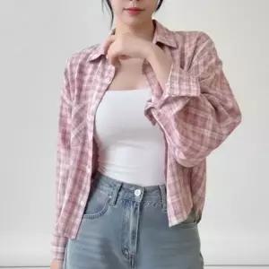 크롭 셔츠 자켓 체크 캐주얼