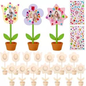 14세트 DIY 페인팅 가능한 나무 꽃 사진 홀더 어버이날 공예 액자 봄꽃 화분 미완성 장식 어머니의 날 생일