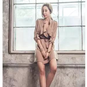 EAMT 여친 원피스 하프 가을 시크 셔츠형 트렌치코트 허리 랩스커트 정장 브이넥 EUNG3