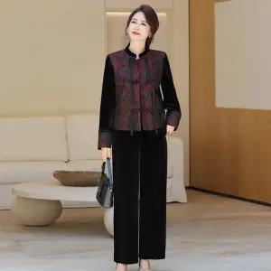 블랙팬서 투피스 여성용 가을 봄 코트 벨벳 세트 OPH3