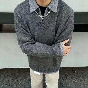 키체샵 남자 니트 이너 가을 빈티지 투피스 브이넥 올드머니 HO3