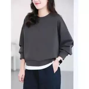 EAMT 여친 캐주얼 투피스 긴팔 슬림핏 가을가짜 상의 라운드 맨투맨 YJ3