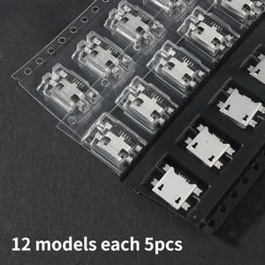 호환 60pcs USB 소켓 커넥터 키트 5Pin SMD/DIP 전자 수리 DIY 프로젝트에 대 한 12 모델 구색