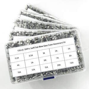 호환 300Pcs 빠른 블로우 유리 퓨즈 분류 키트 24 값 자동 퓨즈 분류 키트 250V 0 2A-30A 5x20mm 튜브 퓨즈 전자 키트