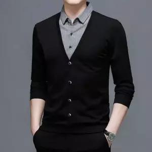 록쉬블몰 남자 캐주얼 가을 페이크 투피스 칼라 상의 카라넥티 셔츠 긴팔 HO3