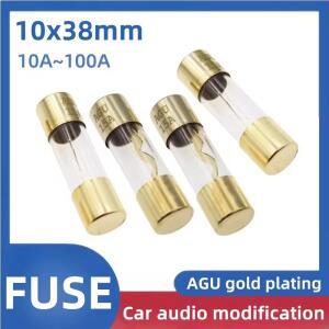 호환 1pcs AGU 금도금 퓨즈 10x38mm 자동차 오디오 수정 퓨즈 유리관 10A 20A 30A 50A 60 A 80A 100A