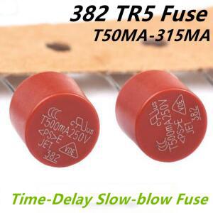 호환 10PCS 382 원형 퓨즈 T50MA 63MA 80MA 100MA 125 160MA 200MA 250MA 315MA 400MA 500MA 630MA 800MA 250V TR5 시간 지연형 슬로우 블로우