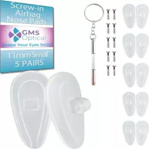 GMS 광학 컴포트 라인 - 7mm 일반 너비/11mm 작은 길이 에어백 나사 삽입 소프트 실리콘 코 패드 선글라스
