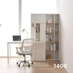 아씨방가구 아이캔 일자형 서재 도어형 책장책상 세트 1400+5단책장