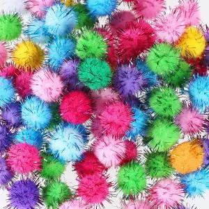 공예품용 오루올라 미니 폼폼 100개 다색 벌크 0.6-0.8인치 글리터 DIY 아트 크리에이티브 장식 고양이