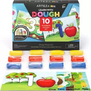 아르테자 플레이 도우 숫자 학습 클레이 키트 12피스 0.8온스 빨간색 노란색 파란색 카드 10장 용 미술