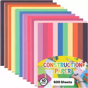 건설 용지 다양한 색상 600매 10가지 밝은 9 x12 벌크 공예 표준 중량 예술 및 학교 프로젝트용 컬러