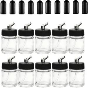 어댑터 캡과 60 뚜껑이 있는 Langlengtec 10pcs 18cc 유리 에어브러시 병 키트 사이폰 피드