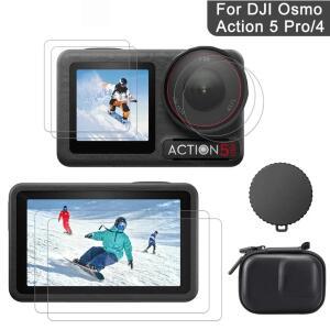 DJI 오즈모 액션 5 Pro 4 3 스크린 보호 강화유리 필름 렌즈 커버 캡 가방 케이스 액세서리용