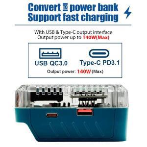 리튬 이온 배터리 어댑터 변환기 디지털 디스플레이 Makita 충전기 용 USB Type-C 전원 공급 장치 140W PD3