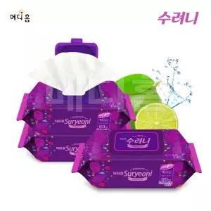 수려니 프리미엄 엠보싱 물티슈 캡형(60매) x 10팩 / 천연 라임추출물 함유