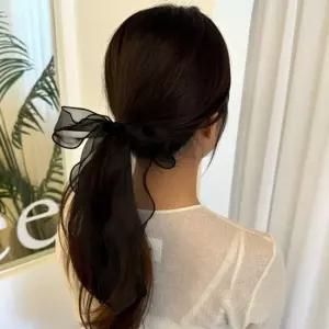 머리끈 쉬폰 왕리본 스카프 블랙 리본머리끈 머리고무줄 스카프머리끈 골프머리끈