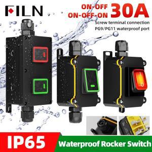 FILN 30A 방수 인라인 스위치 IP66 밀폐형 실외 자동보트해양 로커 LED 박스 및 코드 12 24V 110V 220V