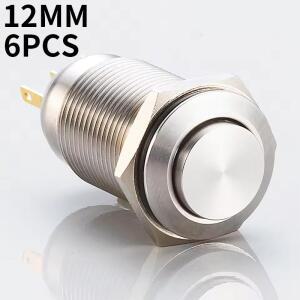 6pcs 12mm 순간 푸시 버튼 스위치 3-220V 방수 전원 미니 소형 소형 라운드  스테인레스 금속 2pin NO SELF