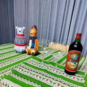 루돌프 크리스마스 그린 테이블보 90x90 110x110 감성테이블보 크리스마스테이블보