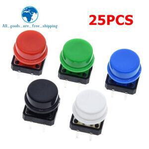 25PCS 촉각 푸시 버튼 스위치 순간 12x12x7.3MM 마이크로  Arduino 용 택트 캡 5 색