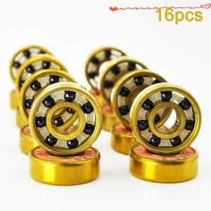 16pcs 608 2RS 하이브리드 블랙 세라믹 볼 베어링 8227mm 실리콘 질화물 롤러 스케이트 보드 휠 골든 롱