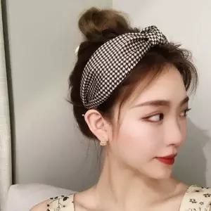 포인트 패턴 린넨머리띠 넓은 헤어밴드 와이드 머리띠