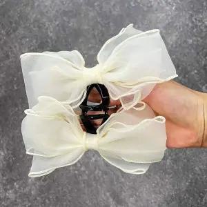 헤어집게핀 쉬폰 왕리본집게핀 왕리본 화이트