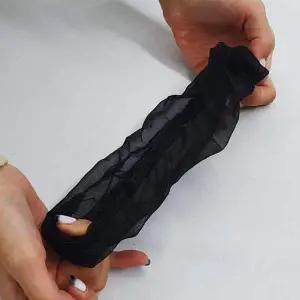스크런치 블랙 실크 쉬폰 곱창머리끈