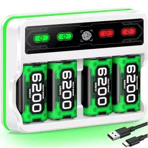 터치 센스 스위치 라이트 스트립이 있는 Series X/S용 Mocagen 4x6200mWh 컨트롤러 배터리 팩 One/One